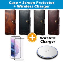 Load image into Gallery viewer, Casekis Genuine Cowhide Leather Button Flip Phone Case For Galaxy S21 Ultra 5G