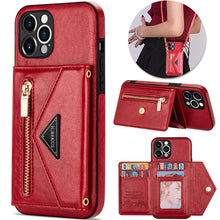 Load image into Gallery viewer, Casekis Crossbody Strap Leather Magnetic Wallet Phone Case Red