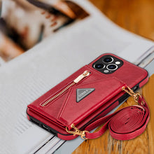 Load image into Gallery viewer, Casekis Crossbody Strap Leather Magnetic Wallet Phone Case Red