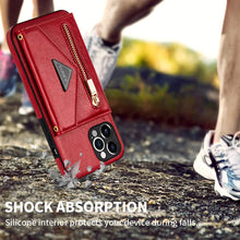 Load image into Gallery viewer, Casekis Crossbody Strap Leather Magnetic Wallet Phone Case Red