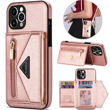 Load image into Gallery viewer, Casekis Crossbody Strap Leather Magnetic Wallet Phone Case Rose Gold
