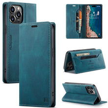 Load image into Gallery viewer, Casekis Retro RFID Wallet Phone Case Blue