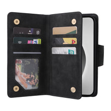 Load image into Gallery viewer, Casekis Studded Zip Leather Wallet Wristlet Phone Case Black
