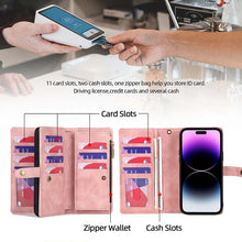 Load image into Gallery viewer, Casekis Zipper 11 Card Slots Wallet Phone Case Pink
