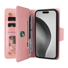 Load image into Gallery viewer, Casekis Studded Zip Leather Wallet Wristlet Phone Case Rose Gold

