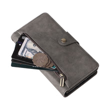 Load image into Gallery viewer, Casekis Studded Zip Leather Wallet Wristlet Phone Case Gray
