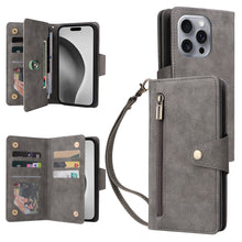 Load image into Gallery viewer, Casekis Studded Zip Leather Wallet Wristlet Phone Case Gray
