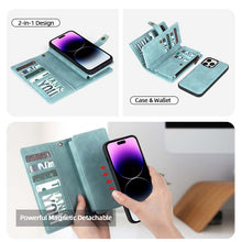 Load image into Gallery viewer, Casekis Zipper 11 Card Slots Wallet Phone Case Blue
