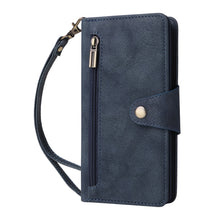 Load image into Gallery viewer, Casekis Studded Zip Leather Wallet Wristlet Phone Case Blue
