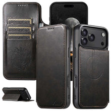 Load image into Gallery viewer, Casekis Leather Wallet MagSafe Phone Case Black
