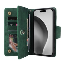 Load image into Gallery viewer, Casekis Studded Zip Leather Wallet Wristlet Phone Case Green
