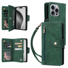 Load image into Gallery viewer, Casekis Studded Zip Leather Wallet Wristlet Phone Case Green
