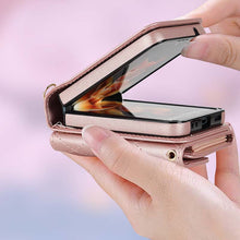 Load image into Gallery viewer, Casekis Crossbody Cardholder Phone Case For Galaxy Z Flip 4 Rose Gold

