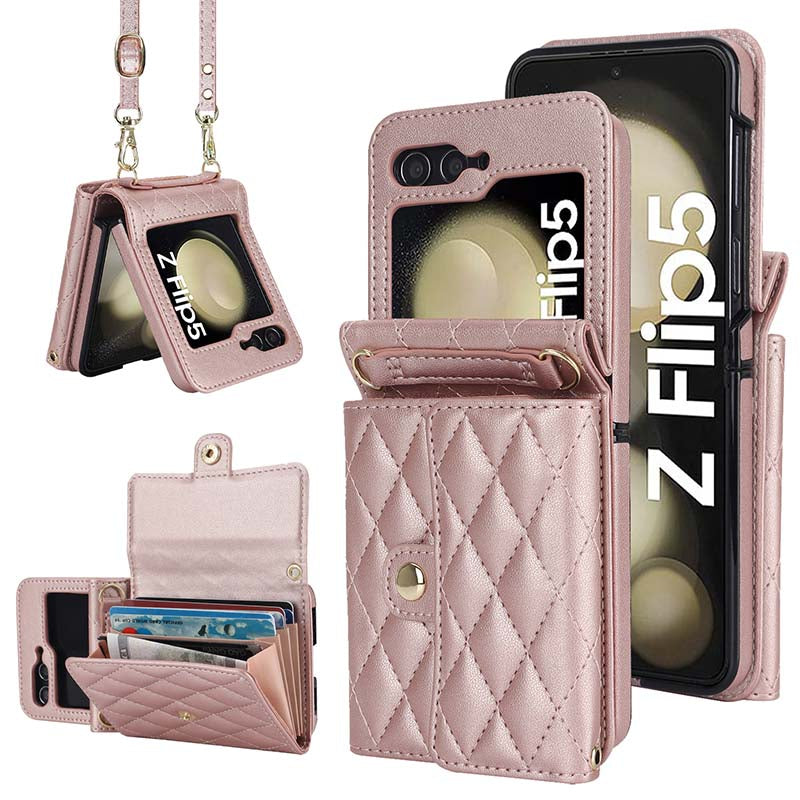 Casekis Crossbody Cardholder Phone Case For Galaxy Z Flip 5 Rose Gold