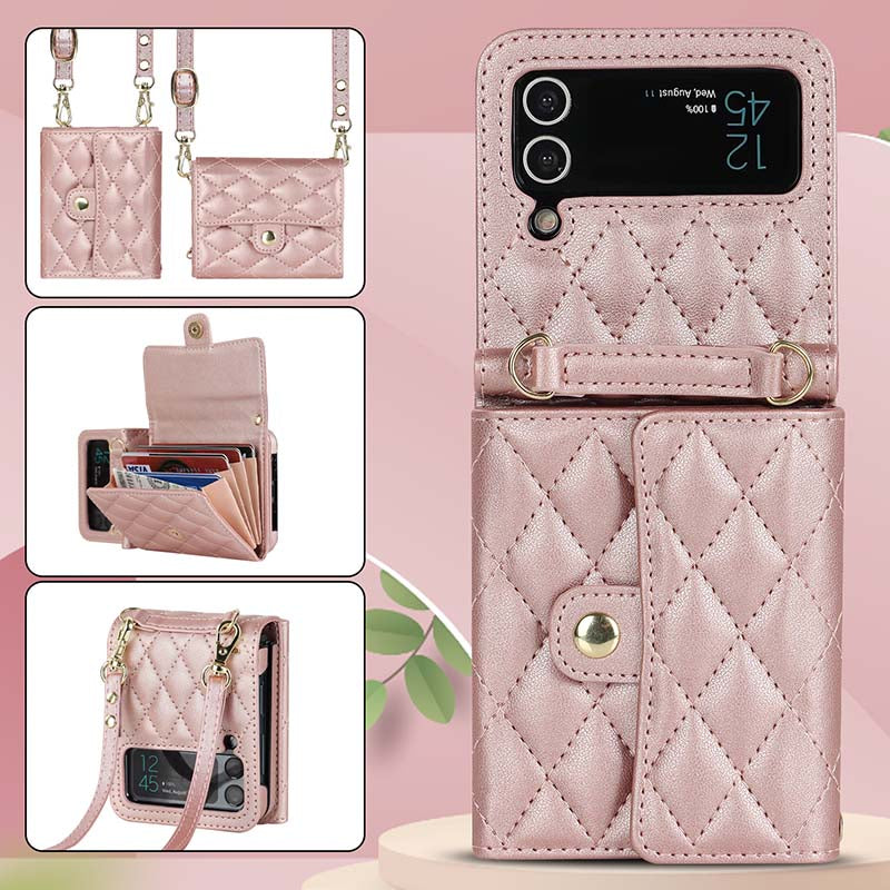 Casekis Crossbody Cardholder Phone Case For Galaxy Z Flip 4 Rose Gold