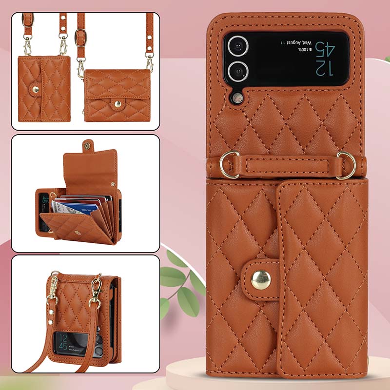 Casekis Crossbody Cardholder Phone Case For Galaxy Z Flip 4 Brown