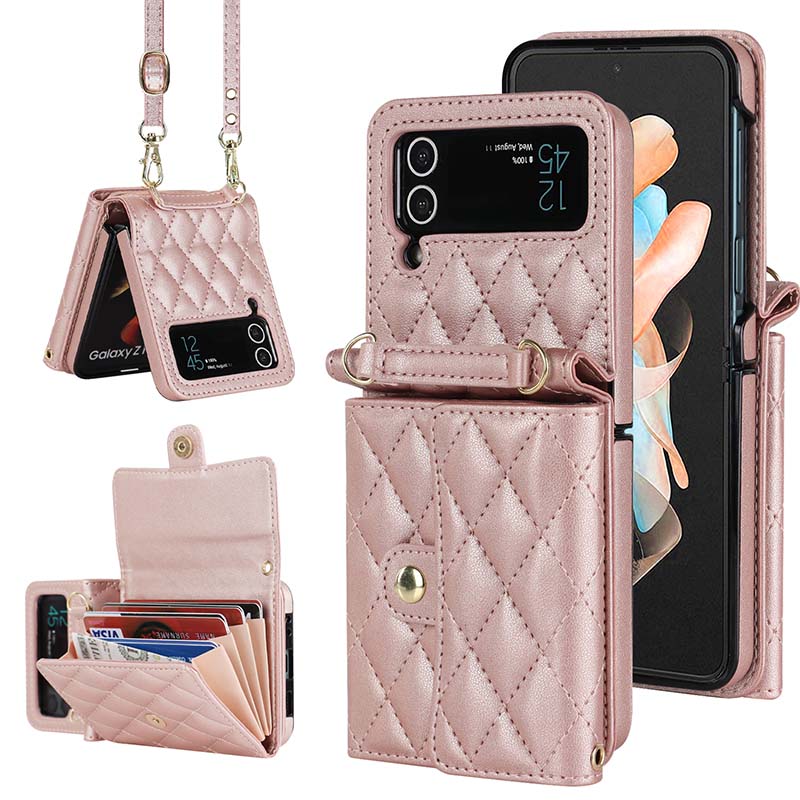 Casekis Crossbody Cardholder Phone Case For Galaxy Z Flip 3 Rose Gold