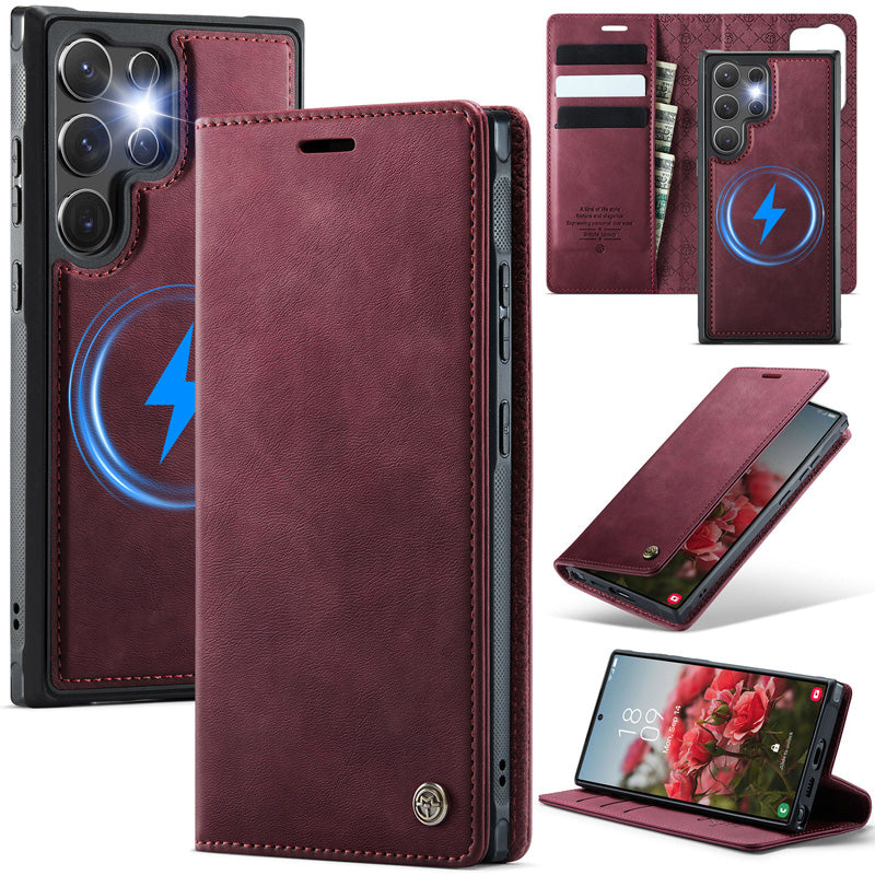 Casekis Leather Magnetic Flip Detachable Wallet Phone Case Red Wine