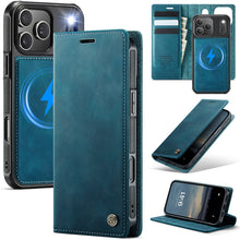 Load image into Gallery viewer, Casekis Leather Magnetic Flip Detachable Wallet Phone Case Blue Green
