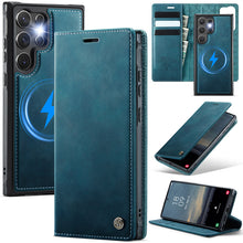 Load image into Gallery viewer, Casekis Leather Magnetic Flip Detachable Wallet Phone Case Blue Green
