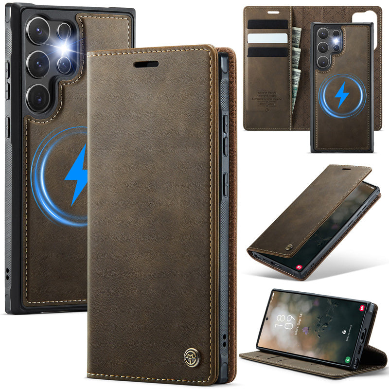 Casekis Leather Magnetic Flip Detachable Wallet Phone Case Brown