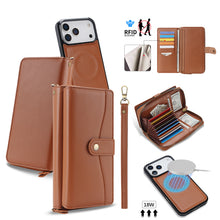 Load image into Gallery viewer, CASEKIS 2-in-1 Magnetic Detachable Wallet Case with RFID Blocking, 16 Card Slots &amp; Zipper Pocket Brown
