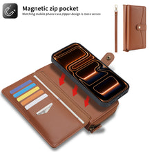 Load image into Gallery viewer, CASEKIS 2-in-1 Magnetic Detachable Wallet Case with RFID Blocking, 16 Card Slots &amp; Zipper Pocket Brown

