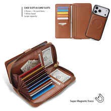 Load image into Gallery viewer, CASEKIS 2-in-1 Magnetic Detachable Wallet Case with RFID Blocking, 16 Card Slots &amp; Zipper Pocket Brown

