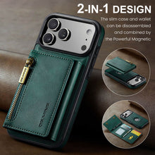 Load image into Gallery viewer, Casekis RFID Magnetic Detachable Leather Wallet Phone Case Green
