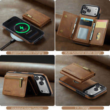 Load image into Gallery viewer, Casekis RFID Magnetic Detachable Leather Wallet Phone Case Brown
