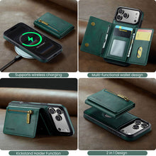 Load image into Gallery viewer, Casekis RFID Magnetic Detachable Leather Wallet Phone Case Green
