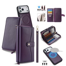 Load image into Gallery viewer, CASEKIS 2-in-1 Magnetic Detachable Wallet Case with RFID Blocking, 16 Card Slots &amp; Zipper Pocket Purple
