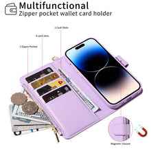 Load image into Gallery viewer, Casekis Cardholder Case with Wrist Strap,Compatible with MagSafe,Zipper Pocket,Purple
