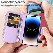 Load image into Gallery viewer, Casekis Cardholder Case with Wrist Strap,Compatible with MagSafe,Zipper Pocket,Purple
