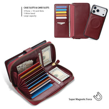 Load image into Gallery viewer, CASEKIS 2-in-1 Magnetic Detachable Wallet Case with RFID Blocking, 16 Card Slots &amp; Zipper Pocket Red
