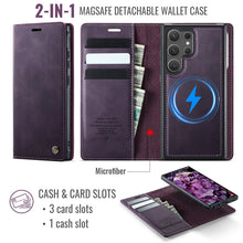 Load image into Gallery viewer, Casekis Leather Magnetic Flip Detachable Wallet Phone Case Purple
