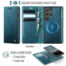 Load image into Gallery viewer, Casekis Leather Magnetic Flip Detachable Wallet Phone Case Blue Green
