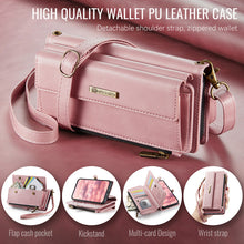 Load image into Gallery viewer, Casekis Crossbody Leather Wallet RFID Phone Case Pink
