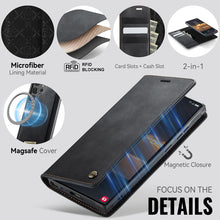 Load image into Gallery viewer, Casekis Leather Magnetic Flip Detachable Wallet Phone Case Black
