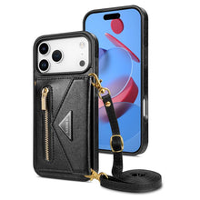 Load image into Gallery viewer, Casekis Crossbody Strap Leather Magnetic Wallet Phone Case Black
