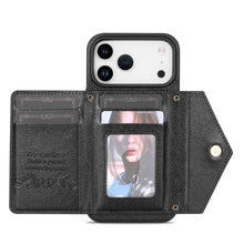 Load image into Gallery viewer, Casekis Crossbody Strap Leather Magnetic Wallet Phone Case Black
