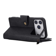 Load image into Gallery viewer, Casekis Studded Zip Leather Wallet Wristlet Phone Case Black
