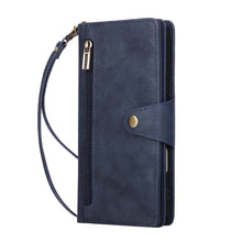Load image into Gallery viewer, Casekis Studded Zip Leather Wallet Wristlet Phone Case Blue

