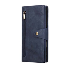 Load image into Gallery viewer, Casekis Studded Zip Leather Wallet Wristlet Phone Case Blue
