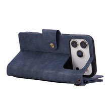 Load image into Gallery viewer, Casekis Studded Zip Leather Wallet Wristlet Phone Case Blue
