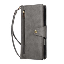 Load image into Gallery viewer, Casekis Studded Zip Leather Wallet Wristlet Phone Case Gray
