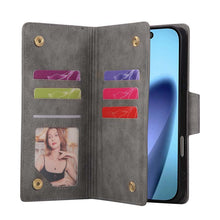Load image into Gallery viewer, Casekis Studded Zip Leather Wallet Wristlet Phone Case Gray
