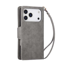 Load image into Gallery viewer, Casekis Studded Zip Leather Wallet Wristlet Phone Case Gray
