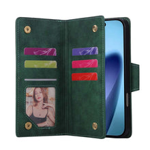 Load image into Gallery viewer, Casekis Studded Zip Leather Wallet Wristlet Phone Case Green
