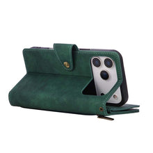 Load image into Gallery viewer, Casekis Studded Zip Leather Wallet Wristlet Phone Case Green
